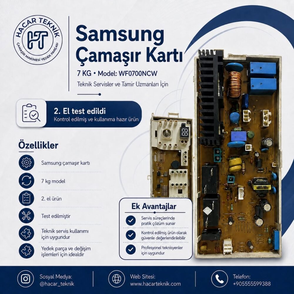 Samsung WF0700NCW çamaşır makinesi ana kartı ve gösterge modülü — 2. el, test edilmiş