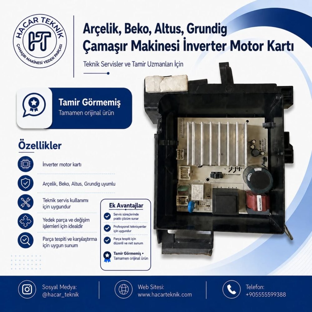 Arçelik Beko Altus Grundig çamaşır makinesi inverter motor kartı — tamir görmemiş, orijinal