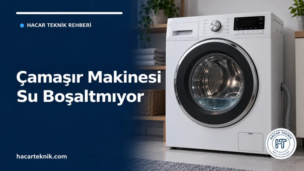 Tamburunda su görünen önden yüklemeli çamaşır makinesi ve su boşaltmama rehberi başlığı