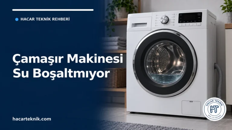 Tamburunda su görünen önden yüklemeli çamaşır makinesi ve su boşaltmama rehberi başlığı