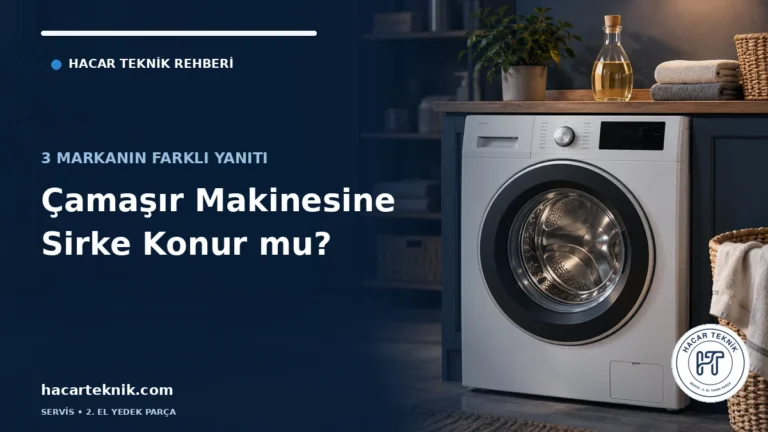Önden yüklemeli çamaşır makinesi ve tezgâhta sirkeyi temsil eden cam şişe