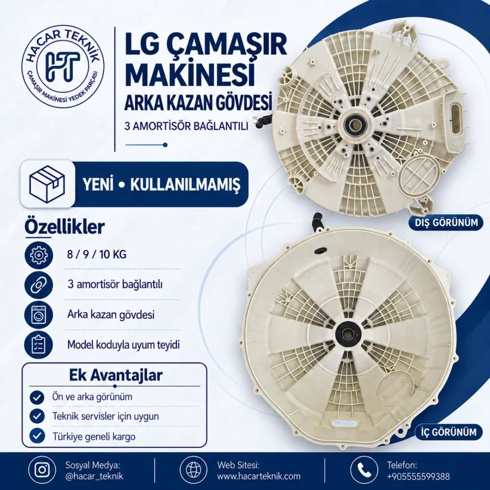 LG çamaşır makinesi arka kazan gövdesinin iç ve dış yüzü, üç amortisör bağlantısı