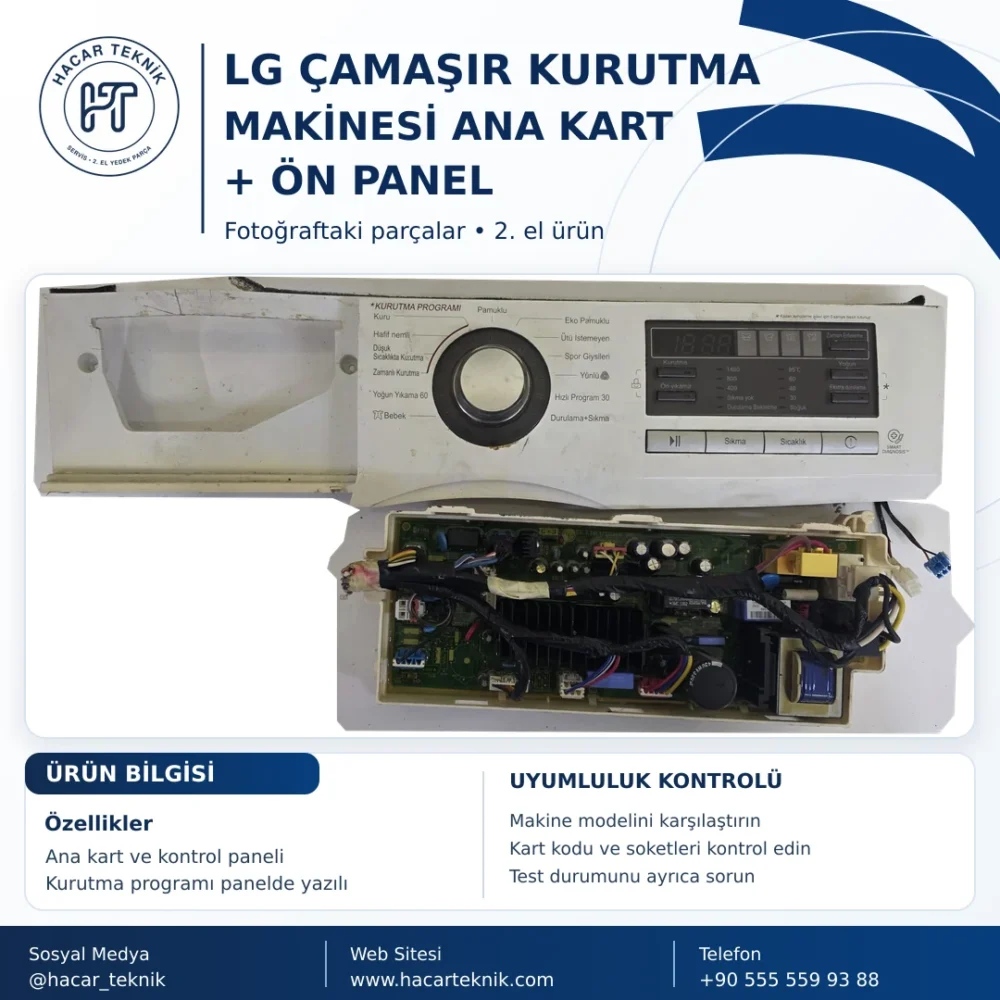 LG çamaşır kurutma makinesi ana kart ve ön kontrol panelinin fotoğrafı