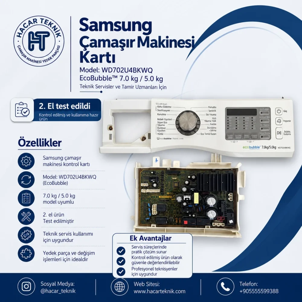 Samsung WD702U4BKWQ kart, 2. el kontrol kartının ön yüzü ve bağlantı soketleri