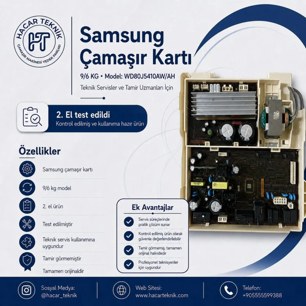 Samsung WD80J5410AW/AH ana kartı, 2. el elektronik kartın ön yüzü ve soketleri