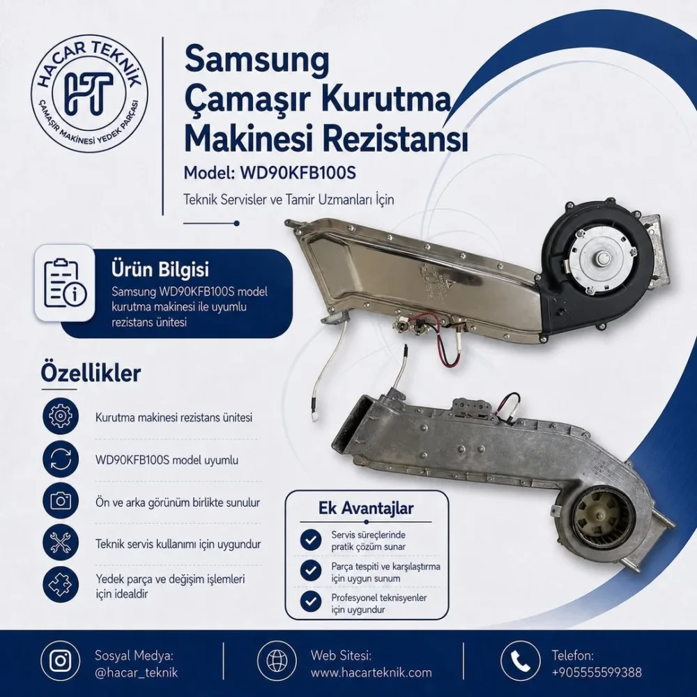 Samsung WD90KFB100S kurutma rezistansı ve fan muhafazasının ön arka görünümü