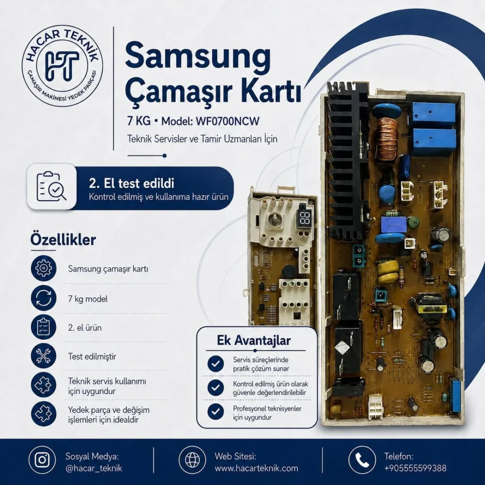 Samsung WF0700NCW ana kartı ve fotoğrafta gösterilen küçük gösterge modülü