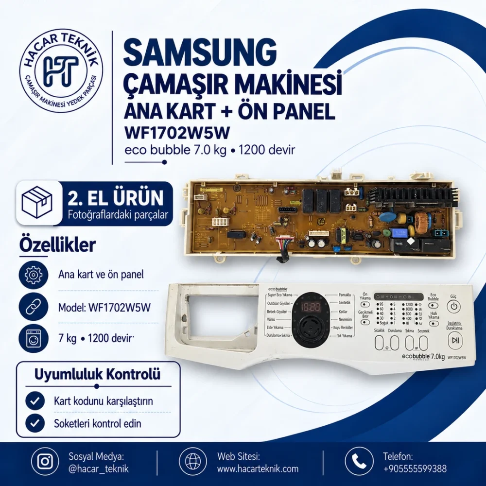 Samsung WF1702W5W ana kart ve ön kontrol paneli, 2. el iki parçanın görseli