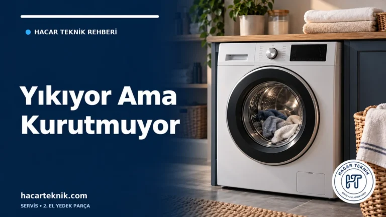 İçinde küçük çamaşır yükü bulunan birleşik yıkama ve kurutma makinesi ile kurutmama rehberi kapağı
